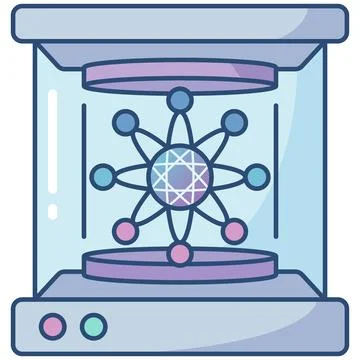 Quantum computing processor core flat outline icon. Stock Illustration