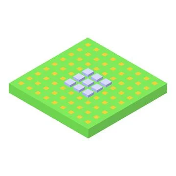 Quantum computing processor showing qubits interacting in isometric view Stock Illustration