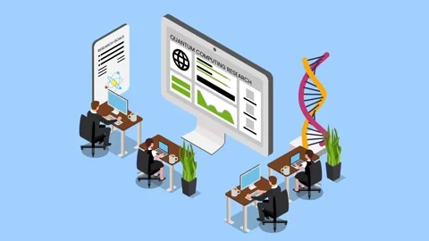 Quantum Computing Research Team Analyzing DNA and Scientific Data Quantum C.. Stock Footage 337945025