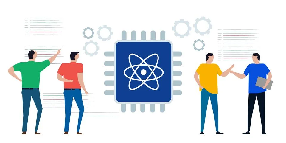 Quantum computing research team working chip technology Stock Illustration