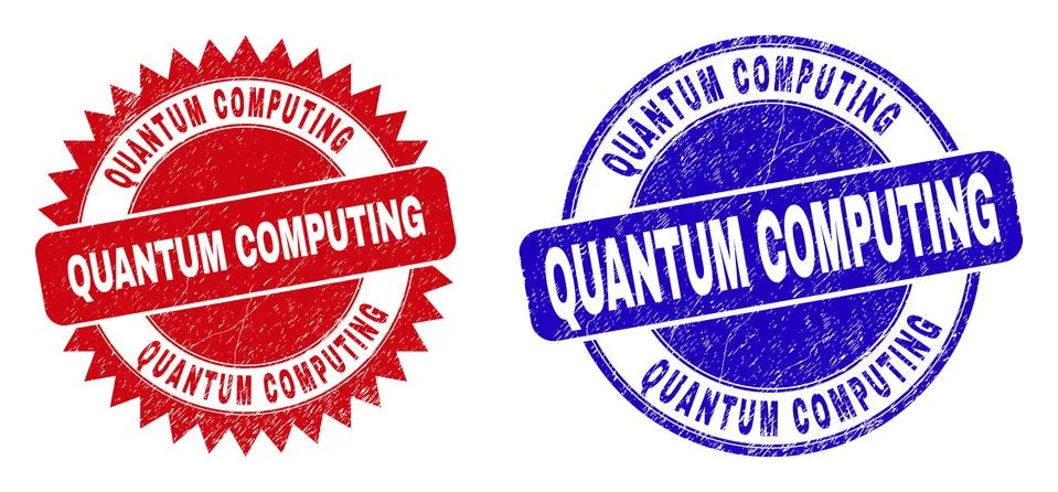 QUANTUM COMPUTING Rounded and Rosette Stamps with Rubber Texture Stock Illustration