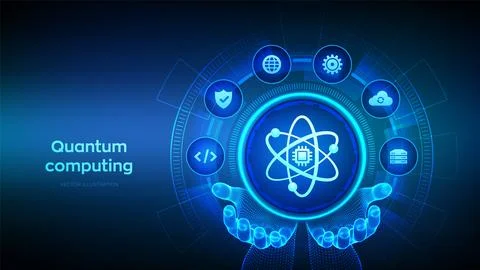 Quantum computing technology concept. Quantum qubit intelligent computing. .. Stock Illustration