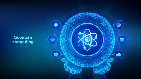 Quantum computing technology concept. Quantum qubit intelligent computing. Da Stock Illustration