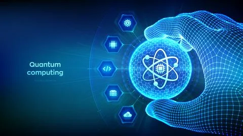 Quantum computing technology concept. Quantum qubit intelligent computing. Di Stock Illustration