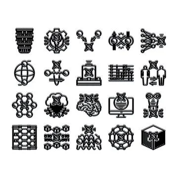 Quantum computing technology icons set and symbols Illustrazione stock