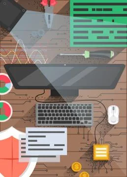 Quantum computing technology vector poster design template Stock Illustration