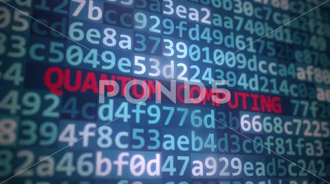 QUANTUM COMPUTING text and source code on the computer monitor, 3D ...