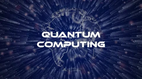 Quantum computing text concept on si-fi particles background. Dot  animation. Stock Footage 235397130