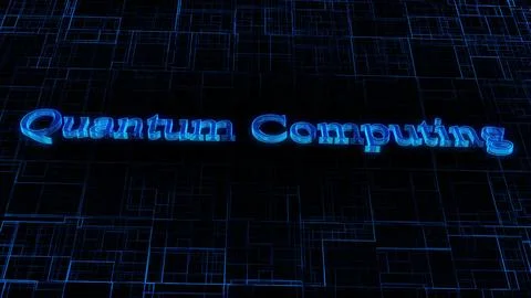 Quantum Computing text concept on si-fi technology circuit line particles i.. Stock Illustration