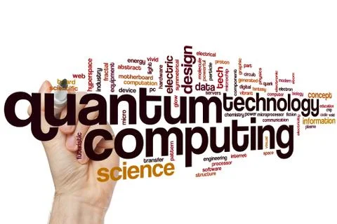 Quantum computing word cloud Stock Photos