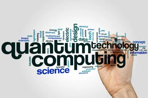 Quantum computing word cloud Stock Photos