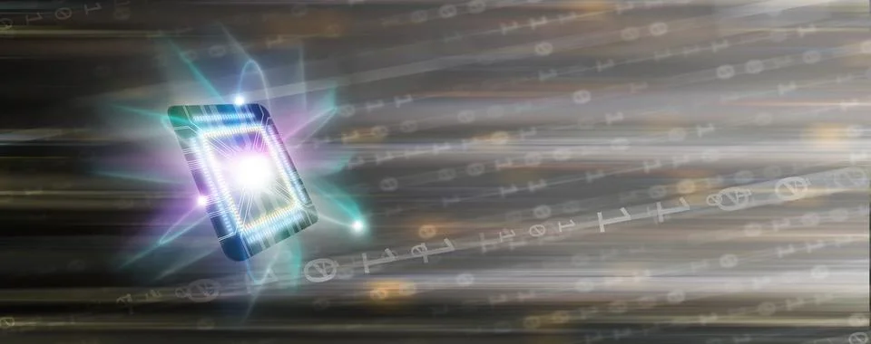 Quantum CPU, futuristic processor computing, performs at the fastest speed .. Stock Illustration