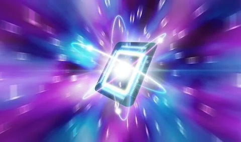 Quantum CPU, futuristic processor computing, performs at the fastest speed .. Stock Illustration