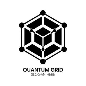 Quantum Cube Tech Logo Design with Hexagonal Network Nodes Illustrazione stock