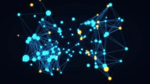 Quantum cyan neural network plexus and deep learning nodes rotating in 3D s.. 스톡 동영상 346188035