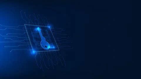 Quantum cybersecurity concept featuring a digital key integrated with circu.. Stock Illustration