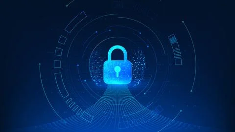 Quantum cybersecurity technology background digital lock interface with flo.. 库存插图