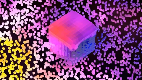 Quantum Data Cube with Dynamic Particle Flow - Futuristic Tech Animation Stock Footage 291090226