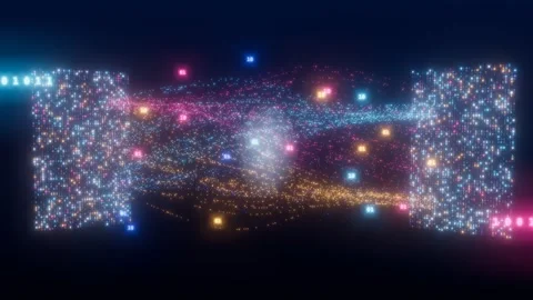 Quantum data stream with two particle clusters exchanging binary information Stock Footage 339592531
