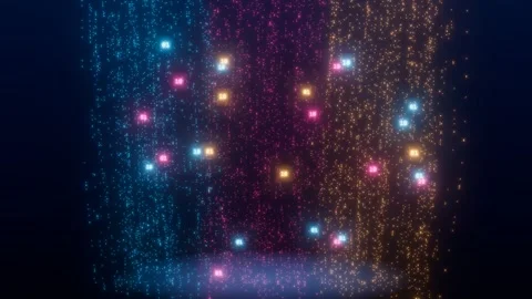 Quantum data stream with vertical curtains of glowing particles cascading down Stock-Footage 339592923