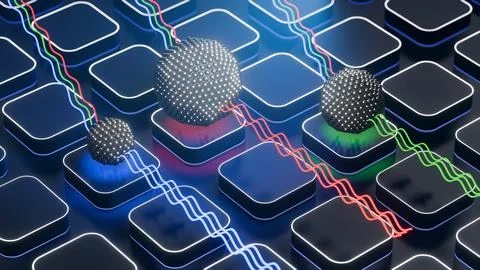 Quantum Dot Size Determines Wave Color in 3D Rendering Stock Illustration