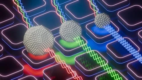 Quantum Dot Size Determines Wave Color in 3D Rendering Stock Illustration