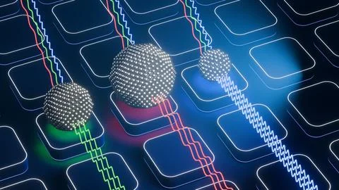 Quantum Dot Size Determines Wave Color in 3D Rendering Stock Illustration