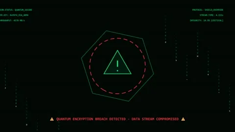 Quantum Encryption Breach Detected Warning on Cyber Security Interface Vídeos de archivo 344353721