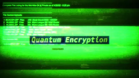 Quantum Encryption on digital screen message on computer screens Stock Footage 317055843
