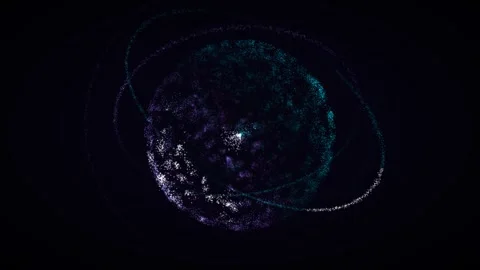 Quantum energy particles orbiting luminous core of cinematic granular particles Stock Footage 339322868