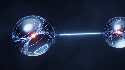 Quantum entanglement concept showing two particles communicating instantane.. Stock Footage 332149592