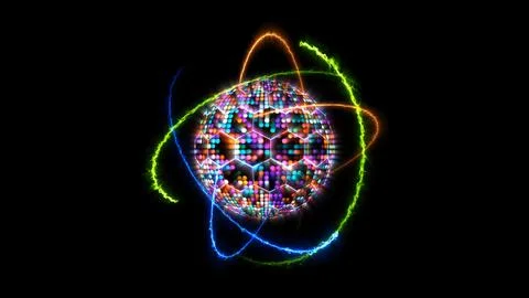 Quantum futuristic computer animation abstract pastel tone light sphere bal.. Illustrazione stock