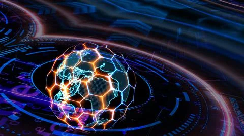 Quantum futuristic technology computer with digital ring hexagon Stock Illustration