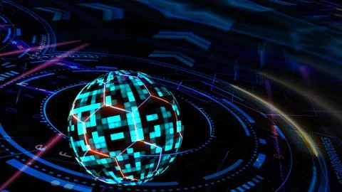Quantum futuristic technology computer digital blue sphere Stock Illustration