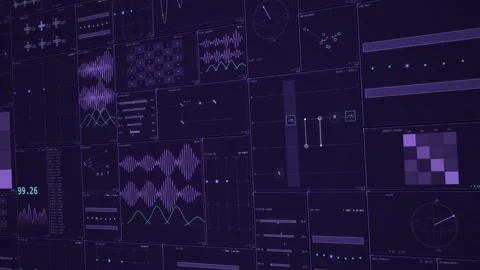 Quantum-gate-circuit-wall-violet-technology-grid-loop Stock-Footage 343622667
