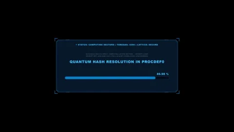 Quantum hash decryption terminal processing complex digital data. 4K Stock Footage 345495595