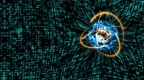 Quantum light blue core and futuristic computer animation abstract background Stock Photos