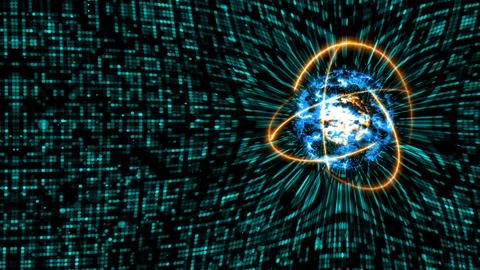 Quantum light blue core and futuristic computer animation abstract Stock Photos