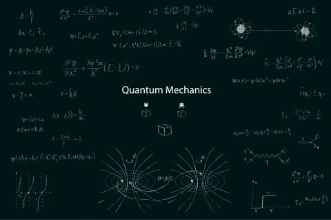 Quantum mechanics, the concept. Formulas and schemes on the topic of quantum Illustrazione stock