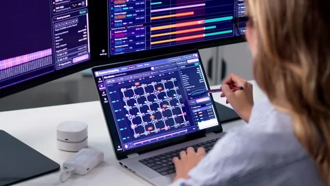Quantum Physicist Analyzing Qubit Circuits On Laptop Stock Footage 347901617