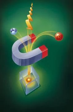  Quantum physics, drawing Separating quarks. Illustration of an experiment... Foto stock