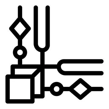 Quantum physics experiment showing vibrating tuning forks and geometric shape Illustrazione stock