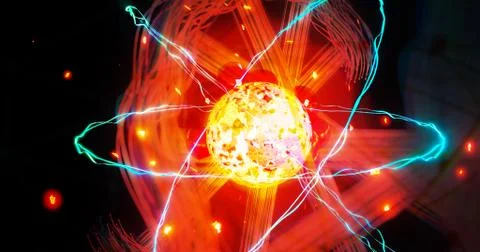 Quantum physics particles concept with atom core protons and neutrons Stock Illustration