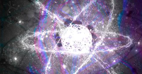 Quantum physics particles concept with atom core protons and neutrons Stock Illustration