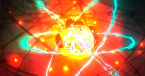 Quantum physics particles concept with atom core protons and neutrons Stock Illustration