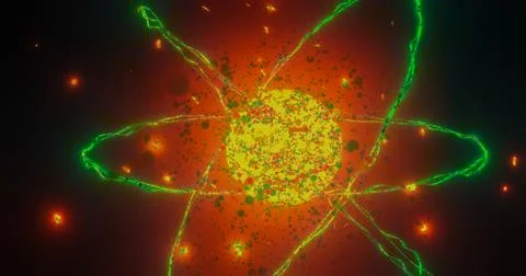 Quantum physics particles concept with atom core protons and neutrons Stock Illustration