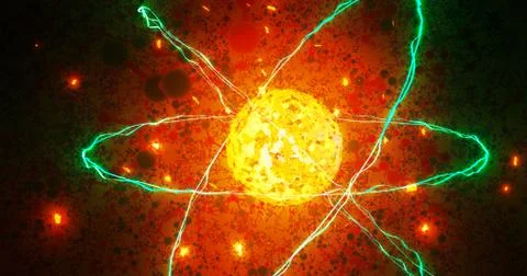 Quantum physics particles concept with atom core protons and neutrons Stock Illustration