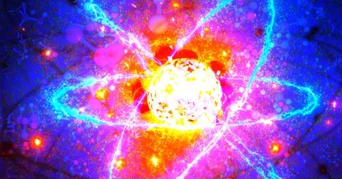 Quantum physics particles concept with atom core protons and neutrons Stock Illustration