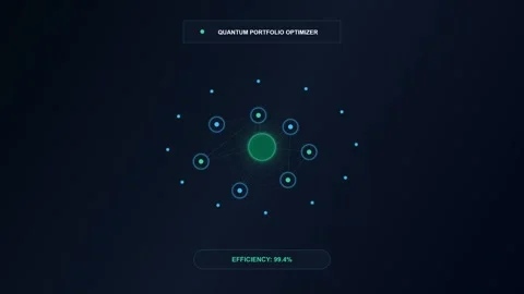 Quantum Portfolio Optimizer Dashboard with Network Diagram and Efficiency Metric Stock Footage 344514041