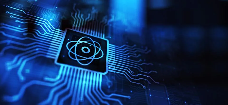 Quantum processor chip powerful supercomputer, Modern technology and computin Stock Illustration